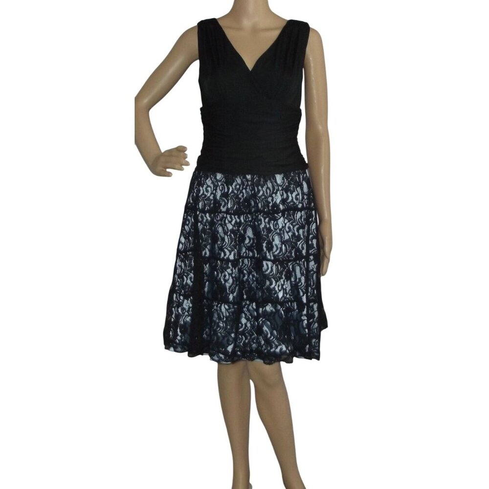 Ever-Pretty Dress Womens 8 Black see through lace blue knee length sleeveless